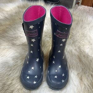 Size 10 Joules Kids' Starry Silver & Navy Blue Rain Boots